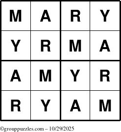 The grouppuzzles.com Answer grid for the Mary puzzle for Wednesday October 29, 2025