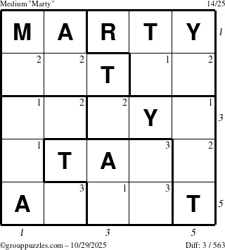 The grouppuzzles.com Medium Marty puzzle for Wednesday October 29, 2025 with all 3 steps marked