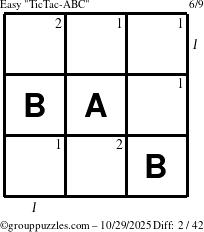 The grouppuzzles.com Easy TicTac-ABC puzzle for Wednesday October 29, 2025, suitable for printing, with all 2 steps marked