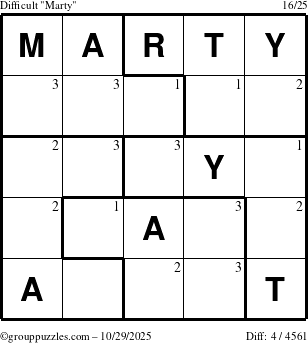 The grouppuzzles.com Difficult Marty puzzle for Wednesday October 29, 2025 with the first 3 steps marked