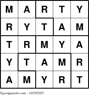 The grouppuzzles.com Answer grid for the Marty puzzle for Wednesday October 29, 2025