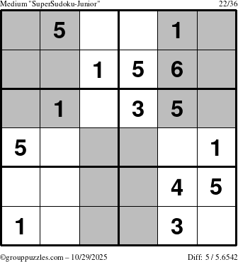The grouppuzzles.com Medium SuperSudoku-Junior puzzle for Wednesday October 29, 2025