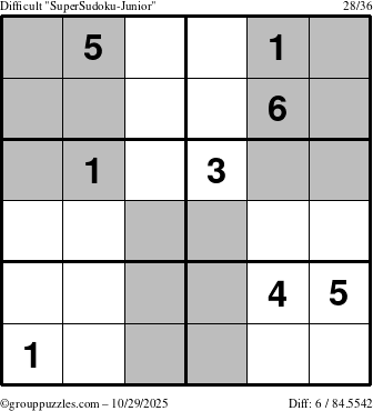 The grouppuzzles.com Difficult SuperSudoku-Junior puzzle for Wednesday October 29, 2025