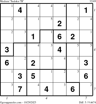 The grouppuzzles.com Medium Sudoku-7B puzzle for Wednesday October 29, 2025 with all 5 steps marked