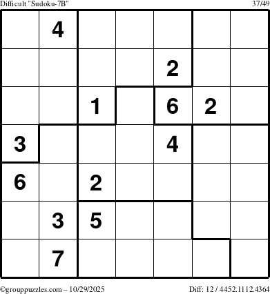 The grouppuzzles.com Difficult Sudoku-7B puzzle for Wednesday October 29, 2025