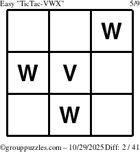 The grouppuzzles.com Easy TicTac-VWX puzzle for Wednesday October 29, 2025