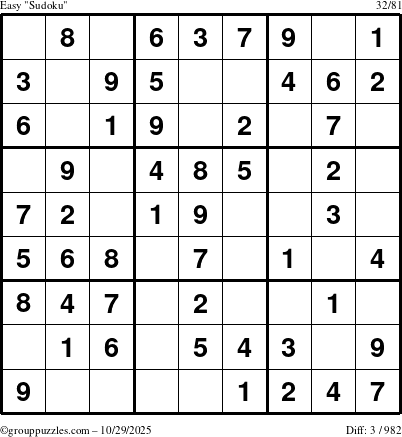 The grouppuzzles.com Easy Sudoku puzzle for Wednesday October 29, 2025