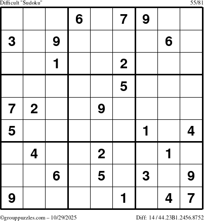 The grouppuzzles.com Difficult Sudoku puzzle for Wednesday October 29, 2025