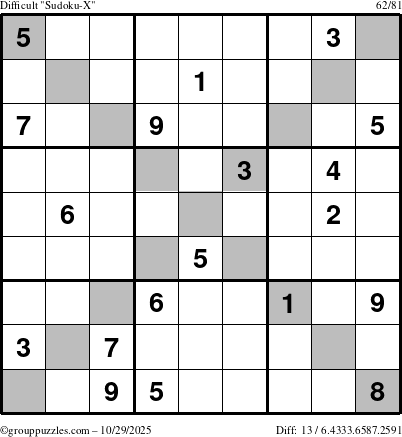 The grouppuzzles.com Difficult Sudoku-X puzzle for Wednesday October 29, 2025