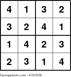 The grouppuzzles.com Answer grid for the Sudoku-4 puzzle for Sunday April 26, 2026