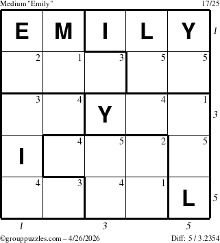 The grouppuzzles.com Medium Emily puzzle for Sunday April 26, 2026 with all 5 steps marked