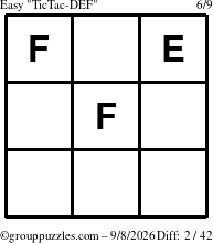 The grouppuzzles.com Easy TicTac-DEF puzzle for Tuesday September 8, 2026