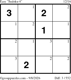 The grouppuzzles.com Easy Sudoku-4 puzzle for Tuesday September 8, 2026 with the first 3 steps marked
