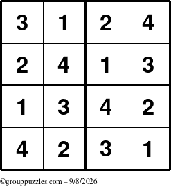 The grouppuzzles.com Answer grid for the Sudoku-4 puzzle for Tuesday September 8, 2026