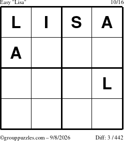 The grouppuzzles.com Easy Lisa puzzle for Tuesday September 8, 2026