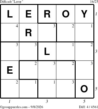 The grouppuzzles.com Difficult Leroy puzzle for Tuesday September 8, 2026, suitable for printing, with all 4 steps marked