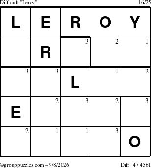 The grouppuzzles.com Difficult Leroy puzzle for Tuesday September 8, 2026 with the first 3 steps marked