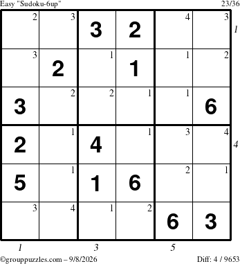 The grouppuzzles.com Easy Sudoku-6up puzzle for Tuesday September 8, 2026 with all 4 steps marked