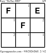 The grouppuzzles.com Easy TicTac-DEF puzzle for Tuesday September 8, 2026 with the first 2 steps marked