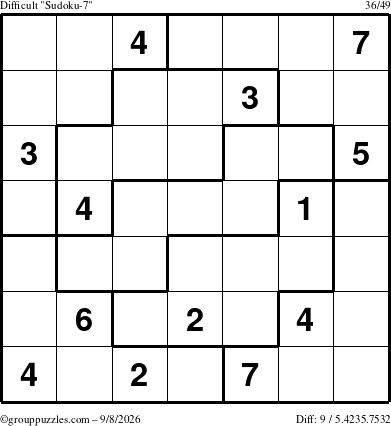 The grouppuzzles.com Difficult Sudoku-7 puzzle for Tuesday September 8, 2026