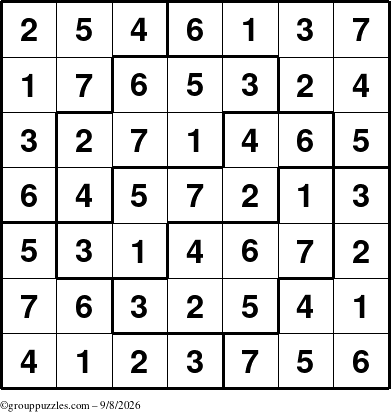 The grouppuzzles.com Answer grid for the Sudoku-7 puzzle for Tuesday September 8, 2026