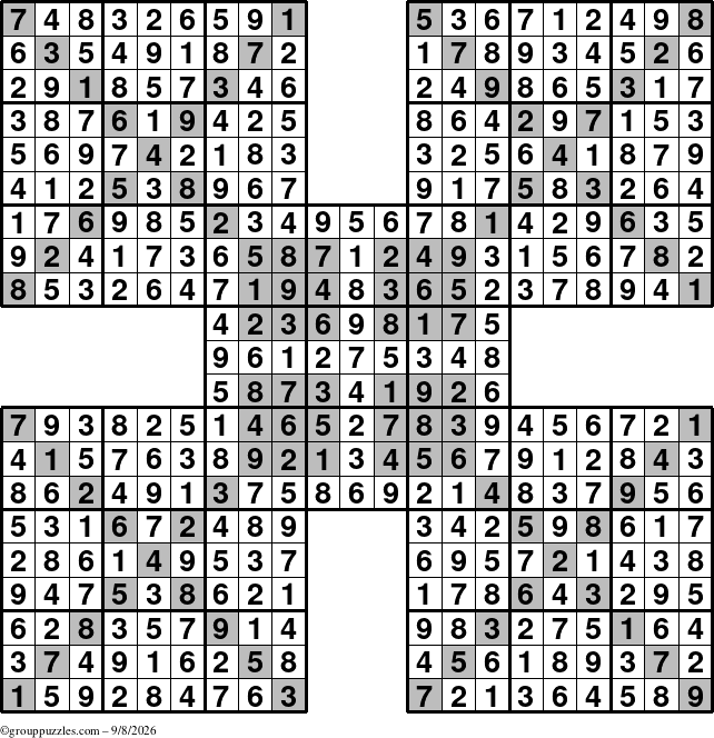The grouppuzzles.com Answer grid for the HyperSudoku-Xtreme puzzle for Tuesday September 8, 2026