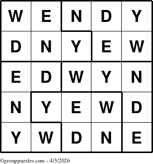 The grouppuzzles.com Answer grid for the Wendy puzzle for Friday April 3, 2026