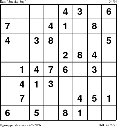 The grouppuzzles.com Easy Sudoku-8up puzzle for Friday April 3, 2026