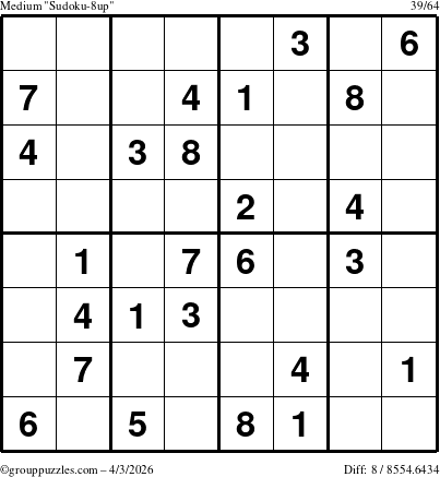 The grouppuzzles.com Medium Sudoku-8up puzzle for Friday April 3, 2026