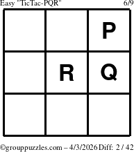 The grouppuzzles.com Easy TicTac-PQR puzzle for Friday April 3, 2026