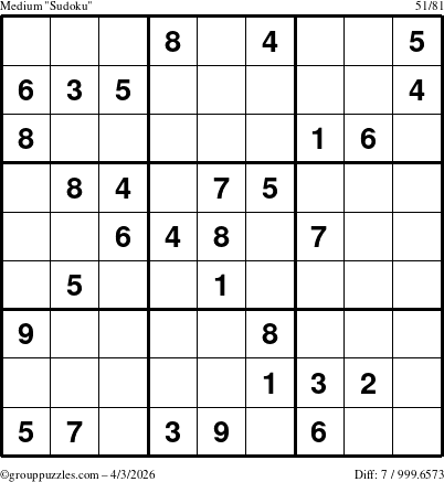 The grouppuzzles.com Medium Sudoku puzzle for Friday April 3, 2026