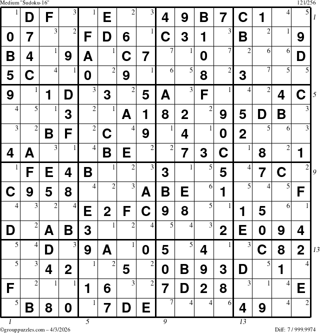 The grouppuzzles.com Medium Sudoku-16 puzzle for Friday April 3, 2026 with all 7 steps marked