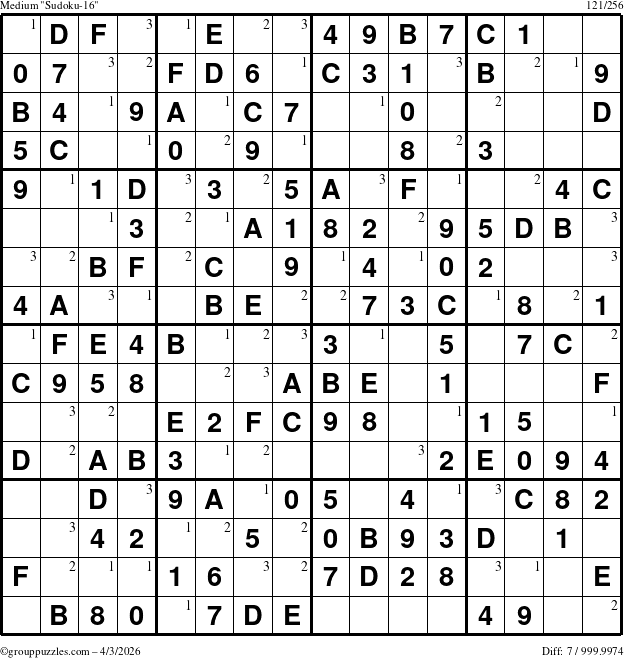 The grouppuzzles.com Medium Sudoku-16 puzzle for Friday April 3, 2026 with the first 3 steps marked