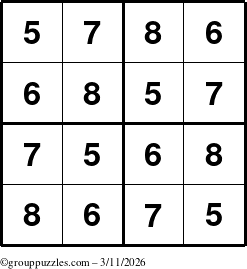 The grouppuzzles.com Answer grid for the Sudoku-4-5678 puzzle for Wednesday March 11, 2026