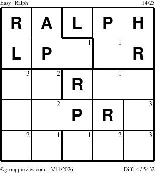 The grouppuzzles.com Easy Ralph puzzle for Wednesday March 11, 2026 with the first 3 steps marked