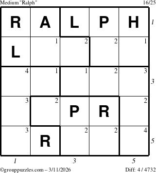 The grouppuzzles.com Medium Ralph puzzle for Wednesday March 11, 2026 with all 4 steps marked
