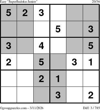 The grouppuzzles.com Easy SuperSudoku-Junior puzzle for Wednesday March 11, 2026
