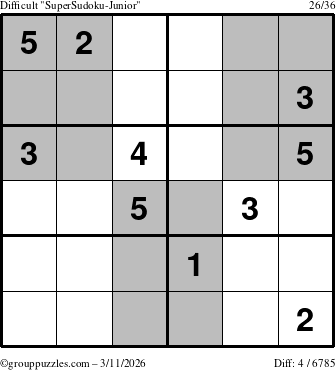 The grouppuzzles.com Difficult SuperSudoku-Junior puzzle for Wednesday March 11, 2026