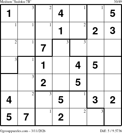 The grouppuzzles.com Medium Sudoku-7B puzzle for Wednesday March 11, 2026 with the first 3 steps marked