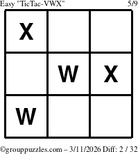 The grouppuzzles.com Easy TicTac-VWX puzzle for Wednesday March 11, 2026