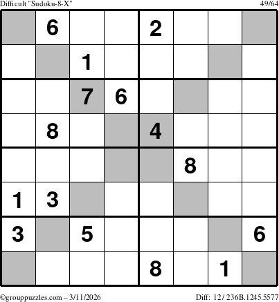 The grouppuzzles.com Difficult Sudoku-8-X puzzle for Wednesday March 11, 2026