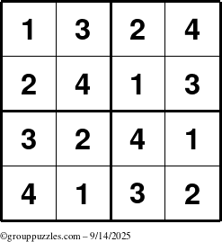 The grouppuzzles.com Answer grid for the Sudoku-4 puzzle for Sunday September 14, 2025