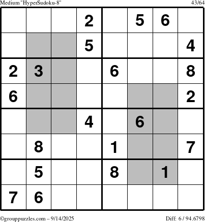 The grouppuzzles.com Medium HyperSudoku-8 puzzle for Sunday September 14, 2025
