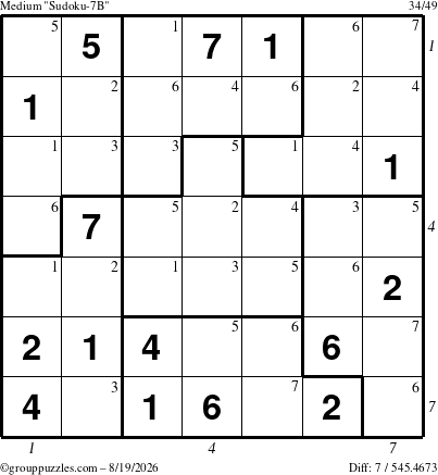 The grouppuzzles.com Medium Sudoku-7B puzzle for Wednesday August 19, 2026 with all 7 steps marked