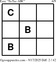 The grouppuzzles.com Easy TicTac-ABC puzzle for Wednesday September 17, 2025