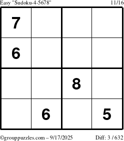 The grouppuzzles.com Easy Sudoku-4-5678 puzzle for Wednesday September 17, 2025
