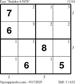 The grouppuzzles.com Easy Sudoku-4-5678 puzzle for Wednesday September 17, 2025 with all 3 steps marked