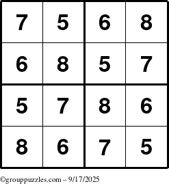 The grouppuzzles.com Answer grid for the Sudoku-4-5678 puzzle for Wednesday September 17, 2025