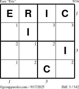 The grouppuzzles.com Easy Eric puzzle for Wednesday September 17, 2025 with all 3 steps marked