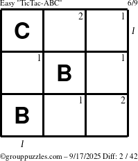 The grouppuzzles.com Easy TicTac-ABC puzzle for Wednesday September 17, 2025 with all 2 steps marked